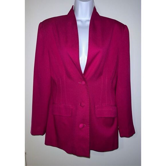Casual Corner Jackets & Blazers - Vtg Women’s 100% Silk Hot Pink Blazer Shoulder Pads 8